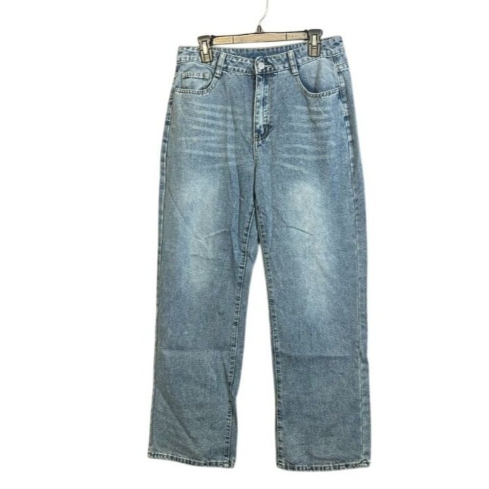 Vtg Blue Denim‎ Straight-Leg Jeans Womens L Viscose Polyester Retro Style 32X29"